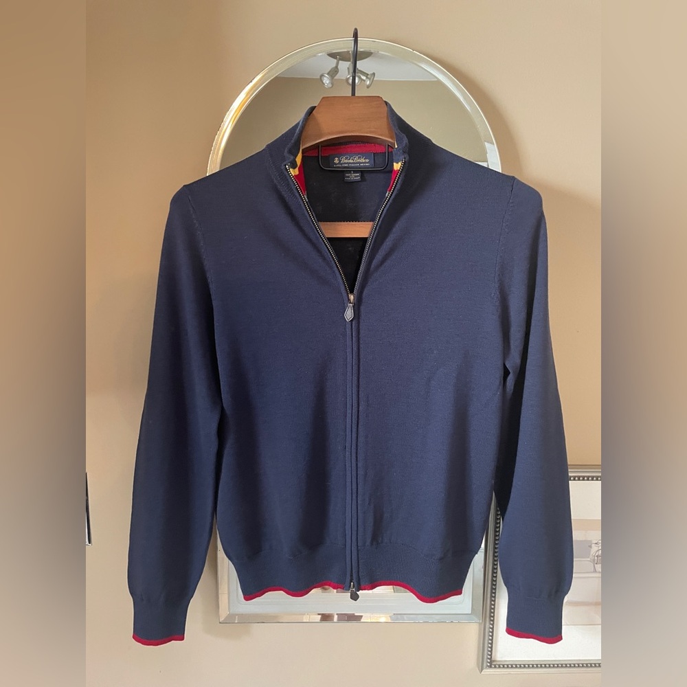 Brooks Brothers Merino Wool Sweater with Red and Yellow Accents